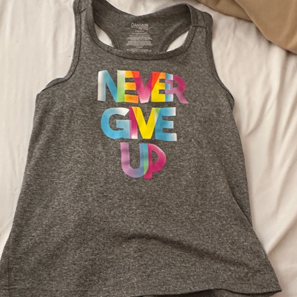 Danskin Kids Tank Top with Multicolor 'Never Give Up' Print